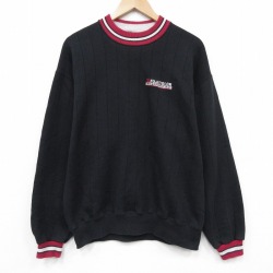 L★古着 ジャージーズ 長袖 スウェット メンズ 90年代 90s フジカラー クルーネック USA製 黒他 ライン 26mar03