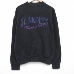 XL★古着 ジャンスポーツ 長袖 スウェット メンズ 90年代 90s ナイト 刺繍 クルーネック USA製 黒 26mar03