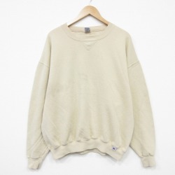 XL★古着 ラッセル 長袖 スウェット メンズ 00年代 00s 無地 クルーネック ベージュ 26mar05