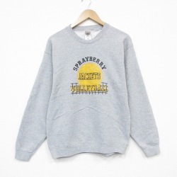 M★古着 フルーツオブザルーム 長袖 スウェット メンズ 00年代 00s バレーボール クルーネック グレー 霜降り 26mar05