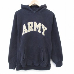 L★古着 STEVE&BARRYS 長袖 スウェット パーカー メンズ ミリタリー アーミー ARMY 刺繍 黒 26mar02