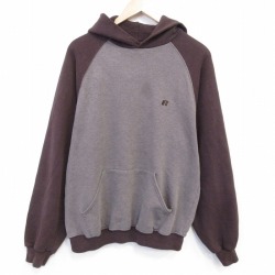 L★古着 ラッセル 長袖 スウェット メンズ 00年代 00s ワンポイントロゴ ラグラン こげ茶他 霜降り 26mar02