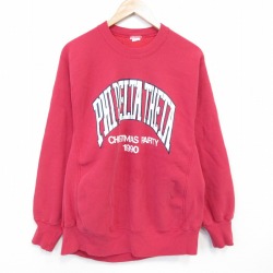 XL★古着 長袖 スウェット メンズ 90年代 90s クリスマスパーティ クルーネック 赤 26mar02