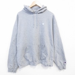 XL★古着 チャンピオン champion 長袖 スウェット パーカー メンズ 00年代 00s ワンポイントロゴ 大きいサイズ グレー 霜降り 26mar02