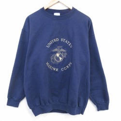 XL★古着 長袖 スウェット メンズ 00年代 00s ミリタリー USMC  刺繍 クルーネック 紺【spe】 26mar02