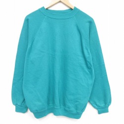 XL★古着 ヘインズ 長袖 スウェット メンズ 90年代 90s 無地 ラグラン クルーネック USA製 緑 26mar02