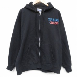XL★古着 ヘインズ 長袖 フルジップ スウェット パーカー メンズ トランプ 大きいサイズ 黒 26mar03