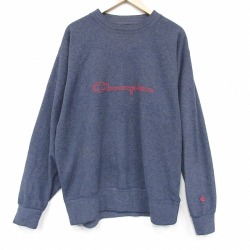 XL★古着 長袖 スウェット メンズ 00年代 00s ビッグロゴ 刺繍 大きいサイズ クルーネック 薄紺 26mar03