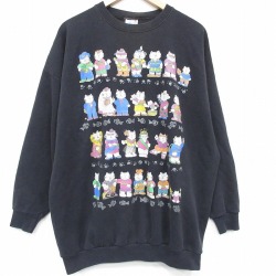 XL★古着 長袖 スウェット メンズ 90年代 90s ネコ 大きいサイズ クルーネック USA製 黒 26mar03
