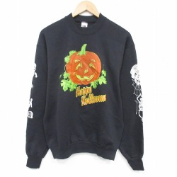 M★古着 フルーツオブザルーム 長袖 スウェット メンズ 90年代 90s ハロウィン クルーネック USA製 黒 26mar09