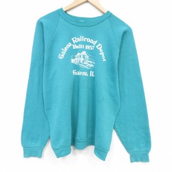 L★古着 フルーツオブザルーム 長袖 スウェット メンズ 90年代 90s Galena ラグラン クルーネック USA製 青緑 26mar09