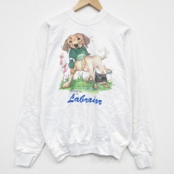 L★古着 オニータ ONEITA 長袖 スウェット メンズ 90年代 90s 犬 ラグラン クルーネック USA製 白【spe】 26mar10