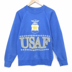 S★古着 長袖 スウェット メンズ 90年代 90s ミリタリー USAF クルーネック USA製 薄紺 26mar07