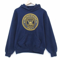 L★古着 長袖 スウェット パーカー メンズ 90年代 90s ミリタリー USネイビー リフレクター クルーネック USA製 紺 26mar07