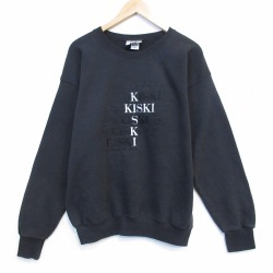 L★古着 リー Lee 長袖 スウェット メンズ 90年代 90s KISKI 刺繍 クルーネック USA製 黒 26mar07