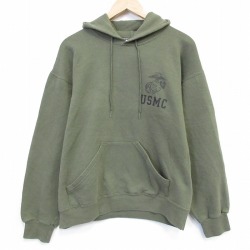 L★古着 長袖 スウェット パーカー メンズ 90年代 90s ミリタリー USMC クルーネック USA製 薄緑 26mar07