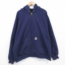 XL★古着 カーハート 長袖 フルジップ スウェット パーカー メンズ 大きいサイズ 紺 内側メッシュ【spe】 26mar13