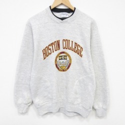 M★古着 長袖 スウェット メンズ 90年代 90s ボストン カレッジ クルーネック USA製 薄グレー 霜降り 26mar12