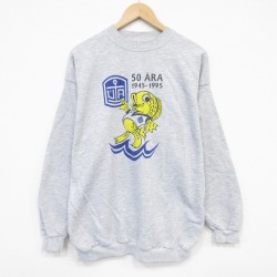 L★古着 長袖 スウェット メンズ 90年代 90s 魚 クルーネック グレー 霜降り 26mar12