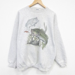 XL★古着 TULTEX 長袖 スウェット メンズ 90年代 90s 魚 大きいサイズ クルーネック USA製 薄グレー 霜降り 26mar12
