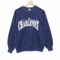 M★古着 ジャージーズ 長袖 スウェット メンズ 80年代 80s CHARLEVOIX ラグラン クルーネック USA製 紺 26apr01