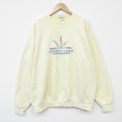 XL★古着 長袖 スウェット メンズ 90年代 90s OTSEGO 刺繍 大きいサイズ クルーネック USA製 薄黄 26apr01