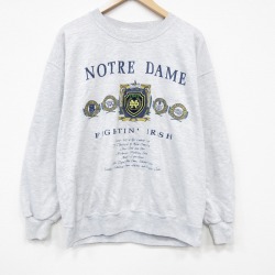 XL★古着 長袖 スウェット メンズ 90年代 90s ノートルダム クルーネック USA製 薄グレー 霜降り 26mar18