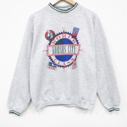 M★古着 長袖 スウェット メンズ 90年代 90s カンザスシティ ラグラン クルーネック 薄グレー他 霜降り 26mar18
