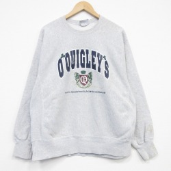 XL★古着 リー Lee 長袖 スウェット メンズ 90年代 90s OQUIGLEYS リバースタイプ クルーネック USA製 薄グレー 霜降り 26mar21