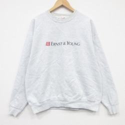 XL★古着 フルーツオブザルーム 長袖 スウェット メンズ 90年代 90s ERNST 刺繍 クルーネック USA製 薄グレー 霜降り 26mar21