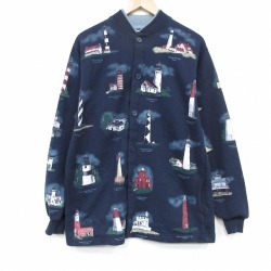 ART UNLIMITED 90s 長袖スウェットカーディガン 灯台 ネイビー L | 古着