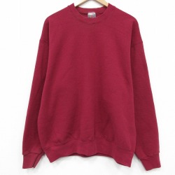 XL★古着 フルーツオブザルーム 長袖 スウェット メンズ 90年代 90s 無地 クルーネック USA製 エンジ 26mar25