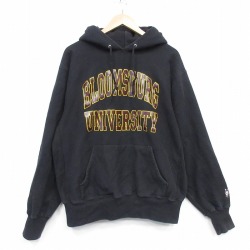 XL★古着 長袖 スウェット パーカー メンズ 90年代 90s BLOOM カレッジ リバースタイプ 大きいサイズ USA製 黒【spe】 26apr01