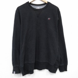 XL★古着 ラッセル 長袖 スウェット メンズ ワンポイントロゴ 大きいサイズ クルーネック 黒 26apr07