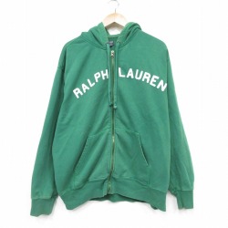 XL★古着 ラルフローレン ポロジーンズ 長袖 ブランド スウェット パーカー メンズ ビッグロゴ 大きいサイズ 緑 26apr04