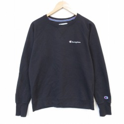 M★古着 チャンピオン champion 長袖 スウェット メンズ ワンポイントロゴ ラグラン クルーネック 黒 26apr04