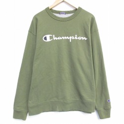 XL★古着 チャンピオン champion 長袖 スウェット メンズ ビッグロゴ クルーネック 薄緑 26apr06
