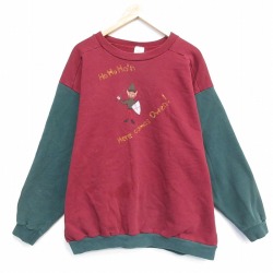 XL★古着 長袖 スウェット メンズ 90年代 90s ハンドペイント 大きいサイズ ツートンカラー クルーネック USA製 エンジ他 26apr06