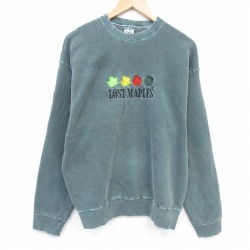 XL★古着 フルーツオブザルーム 長袖 スウェット メンズ 90年代 90s LOST 刺繍 クルーネック USA製 濃緑 26apr06