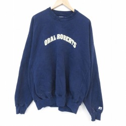 XL★古着 ラッセル 長袖 スウェット メンズ 00年代 00s ORAL 大きいサイズ クルーネック 紺 26apr06