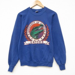 S★古着 ジャージーズ 長袖 スウェット メンズ 80年代 80s フロリダゲイターズ カレッジ クルーネック USA製 青 26apr06