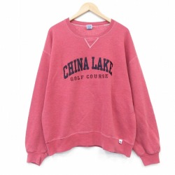 XL★古着 ラッセル 長袖 スウェット メンズ 00年代 00s CHINA クルーネック 赤 霜降り 26apr07