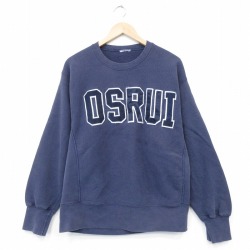 L★古着 長袖 スウェット メンズ OSRRUI リバースタイプ クルーネック 紺 26apr07