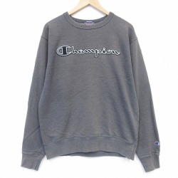 L★古着 チャンピオン champion 長袖 スウェット メンズ ビッグロゴ クルーネック 濃グレー 霜降り 26apr07