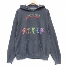 XL★古着 長袖 ロック バンド スウェット パーカー メンズ グレイトフルデッド 大きいサイズ 濃グレー 霜降り 26apr07