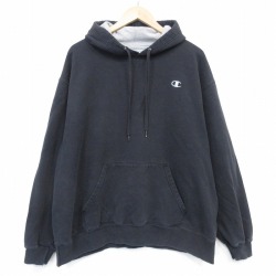 XL★古着 チャンピオン champion 長袖 スウェット パーカー メンズ ワンポイントロゴ 大きいサイズ 黒 26apr07