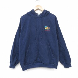 XL★古着 Crazy Shirts 長袖 スウェット パーカー メンズ 90年代 90s 魚 大きいサイズ コットン USA製 紺 26apr07