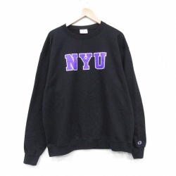 XL★古着 チャンピオン champion 長袖 スウェット メンズ NYU クルーネック 黒 26apr07