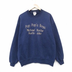 XL★古着 ジャージーズ 長袖 スウェット メンズ 00年代 00s POP 刺繍 クルーネック 紺 26apr07