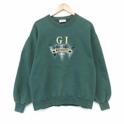 L★古着 長袖 スウェット メンズ 90年代 90s GI 刺繍 クルーネック USA製 緑 26apr07